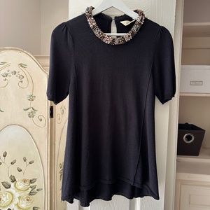 Anthropologie Beads Embroidery Black Blouse